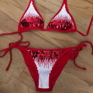 Red & White Sequin Bikini (Size M) Swimsuit